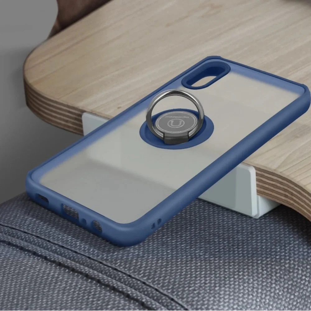 Samsung A01 Bi-material Metal Ring Function Stand blue phone case